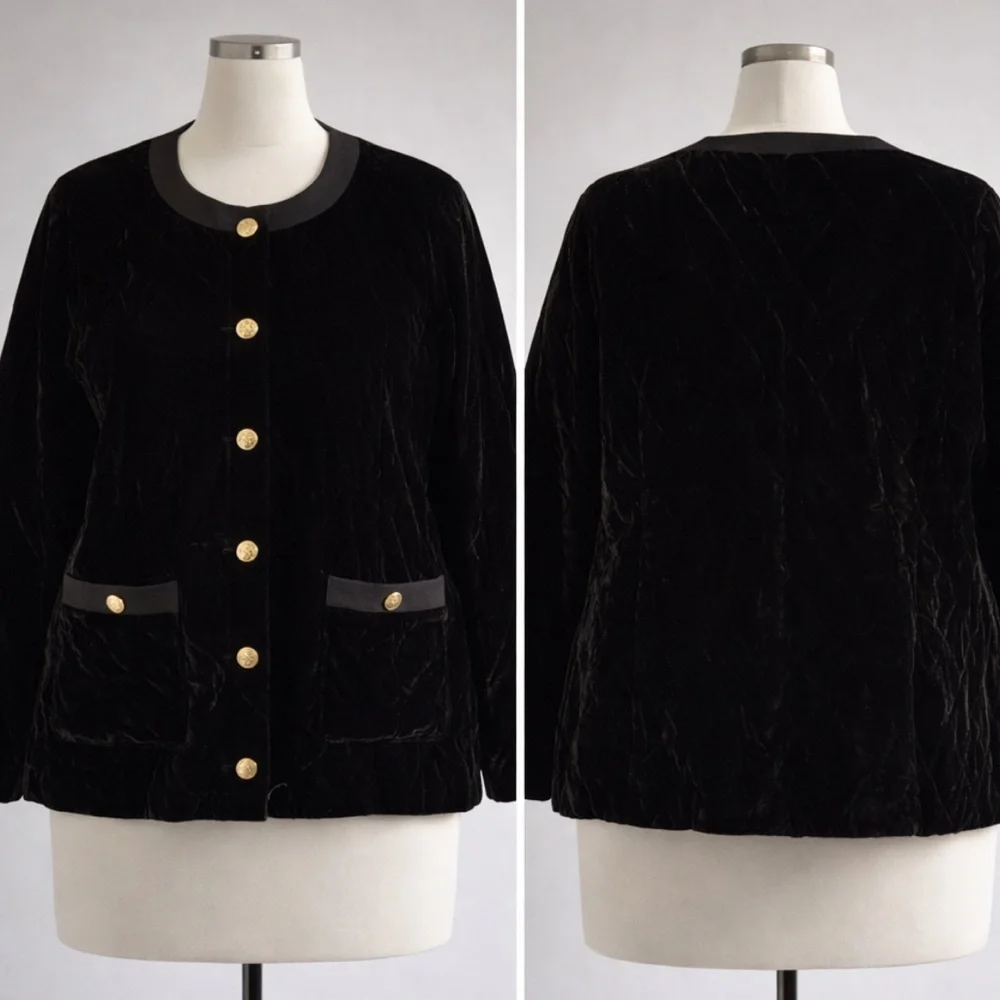Talbots Black Quilted Blazer with Gold Buttons - size 2X - Picture 1 of 5